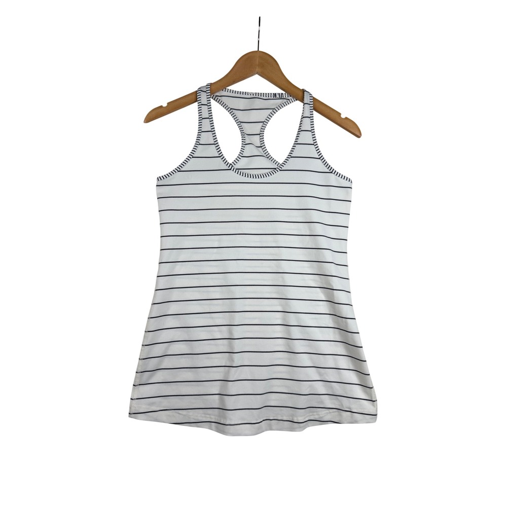 Lululemon Women's Athletic Racerback Striped Tank Top size 6 White/Black